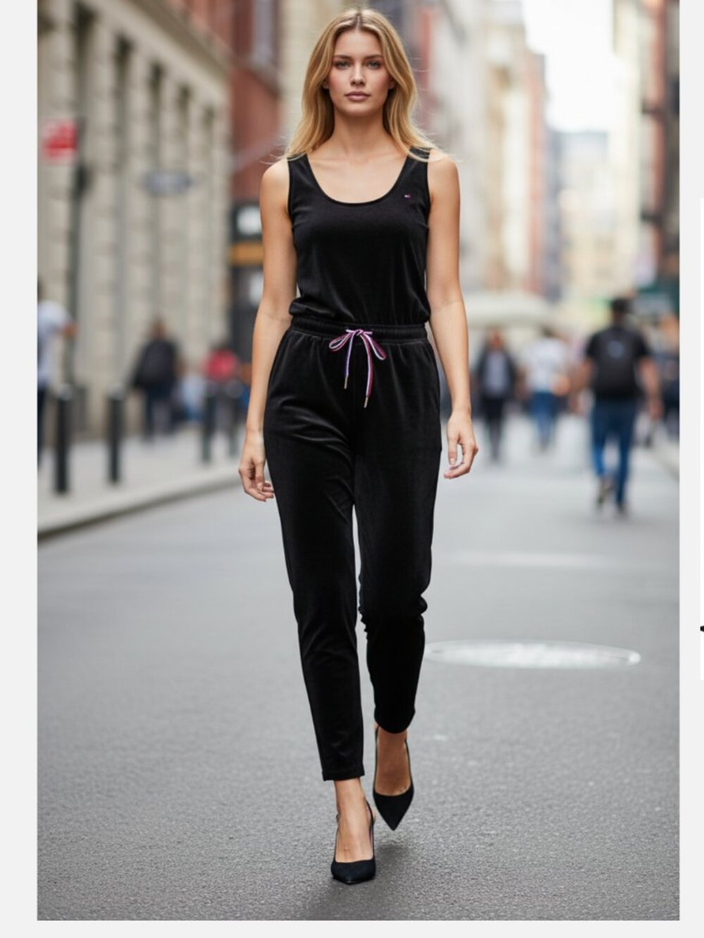 NWT Tommy Hilfiger | Black Velvet Tie-Waist Sleeveless Jumpsuit Black XL